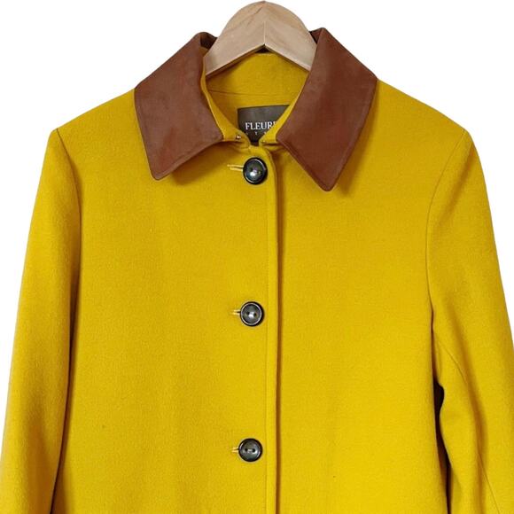 FLEURETTE Wool Barn Coat Jacket Yellow Contrast Collar Pockets USA Medium NWT - Picture 3 of 9
